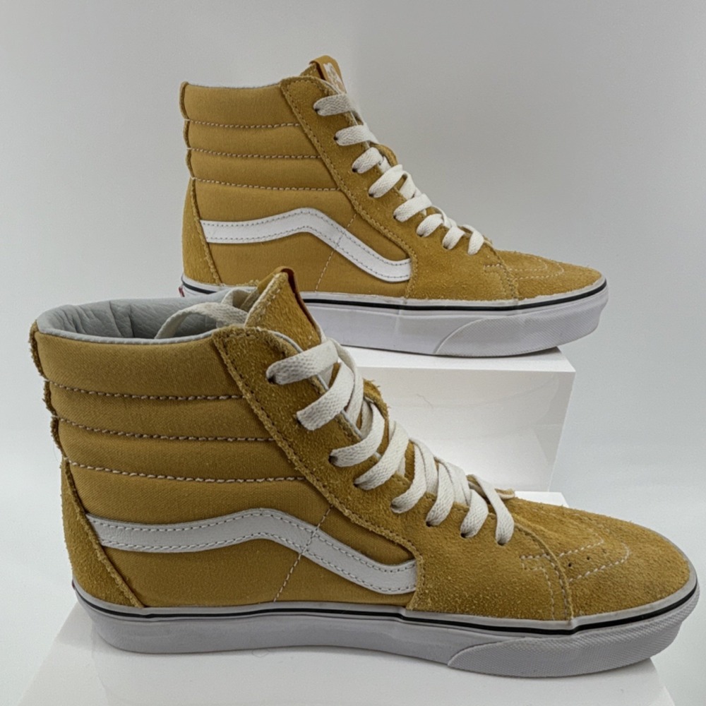 VANS Sk8 Hi High Top Skateboard Shoes Yellow Golden Brown Suede Canvas Lace Up - Picture 2 of 12